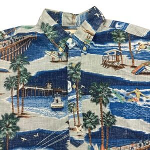 Vintage Reyn Spooner Shirt Mens Large Blue Surf Scenic Hawaiian Popover 80s 90s